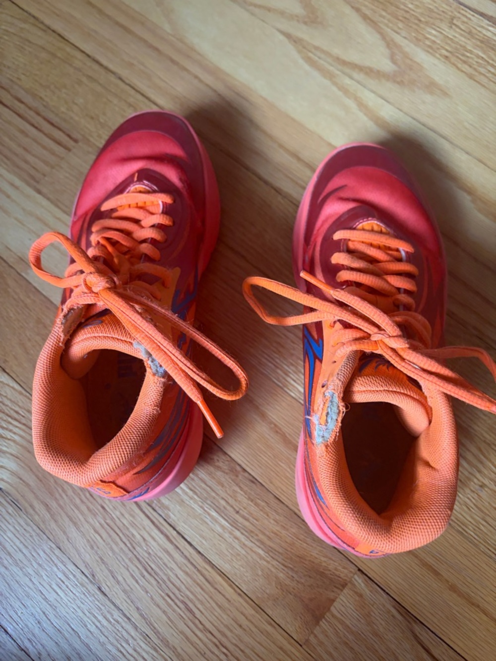 Kids Neon Orange Lace-Up Sneakers for Active Play